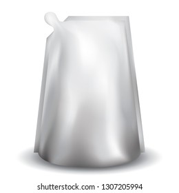 Blank foil sachet plastic doypack for food or drink isolated on white background.