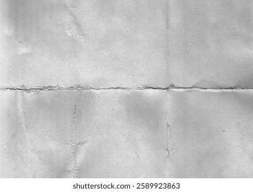 Blank folded gray paper sheet. Empty crumpled grey paper background texture for poster, banner