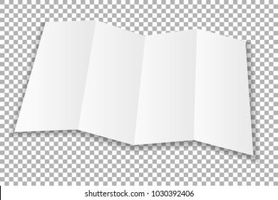 Blank folded leaflet white paper. Sheet with soft shadows , isolated on transparent background. Vector illustration.