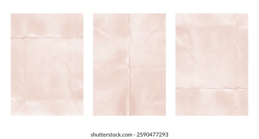 Blank folded light beige paper. Empty crumpled paper background texture