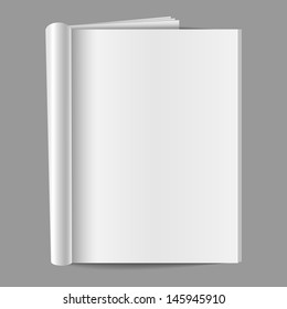 Blank Folded Magazine - Blank Magazine, Folded Open To Show A Blank Page, Isolated On A Gray Background.  EPS10 File With Transparency.