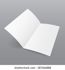 Blank Folded Paper Brochure With Shadows.On Gray Background. Mock Up Template Ready For Your Design. Vector EPS10