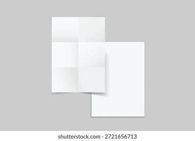 Leeres gefaltetes Papier, einzeln auf neutralem Hintergrund, minimale Vorlagen für Schreibwaren mit verschiedenen Faltstilen für Broschüre, Faltblatt, Flyer, Dokumentendesign, Drucklayout und Kopienraum.