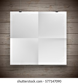 Blank folded paper poster vintage background. Vector illustration.