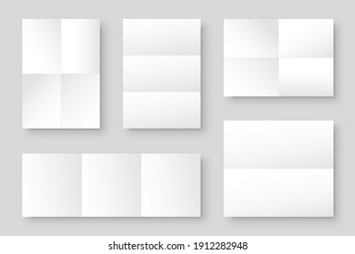Blank Folded Paper Sheets Collection. White Notebook Or Book Page. Design Template Or Mockup. Vector Illustration.