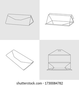 Caja de triángulo plegable en blanco para gafas, gafas de sol, ilustración del vector de estilo de contorno.