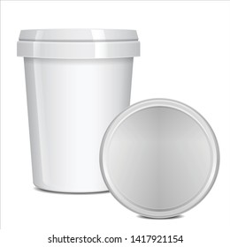 Blank Food Cup Containers For Fast Food, Dessert, Ice Cream, Yogurt Or Snack. Vector Mock Up Top view, Side view for your design