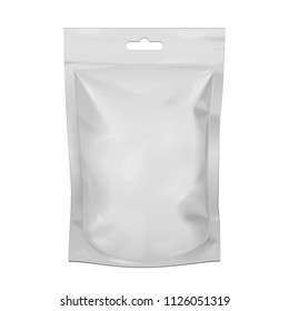 Blank Food Stand Up Flexible Pouch Snack Sachet Bag. Mock Up, Template. Illustration Isolated On White Background. Ready For Your Design. Product Packaging. Vector EPS10