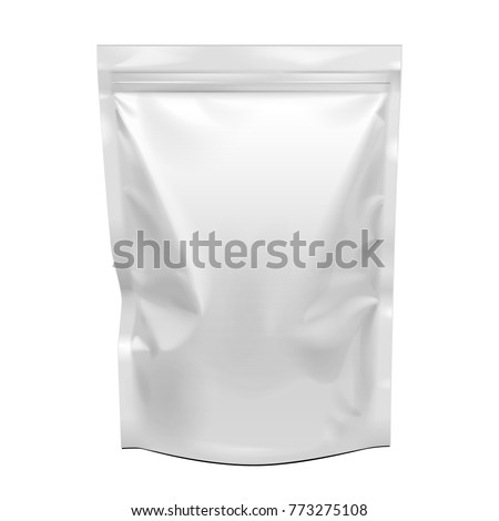 Blank Food Stand Up Flexible Pouch Snack Sachet Bag. Mock Up, Template. Illustration Isolated On White Background. Ready For Your Design. Product Packaging. Vector EPS10