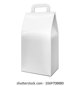 Blank Food Stand Up Pouch Snack Sachet Bag Or Cardboard Box Packaging. Illustration Isolated On White Background. Mock Up, Mockup Template Ready For Your Design. Vector EPS10