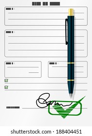 Blank form with signature and pen