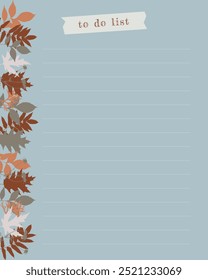 Blank form To-do list, lined blue background with an ornament of autumn leaves. Digital scrapbooking. Planner, reminders.