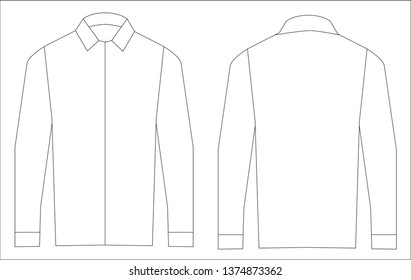 blank formal shirt template design.  blank white shirt template. outline black and white shirt illustrations isolated on white. set of a formal shirt. clothes drawn line-Art illustration 