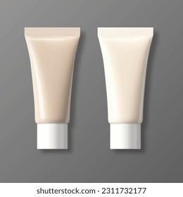 Blank foundation tubes in ivory and beige colors on white background