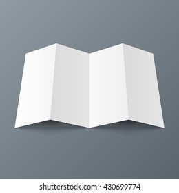 Folleto de papel plegado, Volante, Folleto, Folleto, Hoja A4 Con Sombras. En Fondo gris aislado. Plantilla De Montaje Preparada Para Su Diseño. Vector EPS10