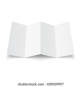 Blank Four Folded Fold Paper Leaflet, Flyer, Broadsheet, Flier, Follicle, Leaf A4 With Shadows. Illustration On White Background Isolated. Mock Up Template Ready For Your Design. Vector EPS10