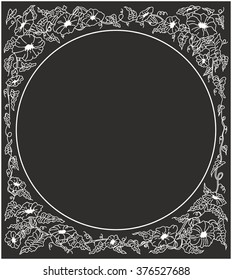 blank frame background painted flowers braided loop monochrome black
