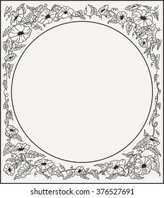 blank frame background painted flowers braided loop monochrome