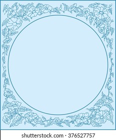 blank frame background painted flowers braided loop monochrome blue