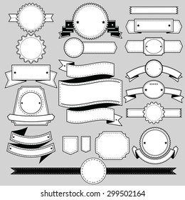 blank frame badges ribbons and labels black and white set 1, illustration eps10