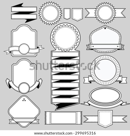 blank frame badges ribbons and labels black and white set 2, illustration eps10