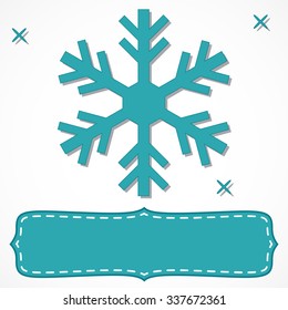 Blank frame with big teal snowflake for your Christmas text, isolated over white.