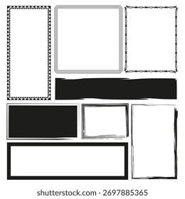 Bordes de marco en blanco. Formas de título de Anuncio. Vector de contorno minimalista. Colección de Plantilla aislada. EPS 10.