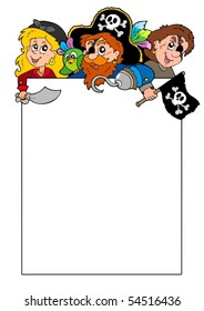 Blank frame with cartoon pirates - vector illustration.