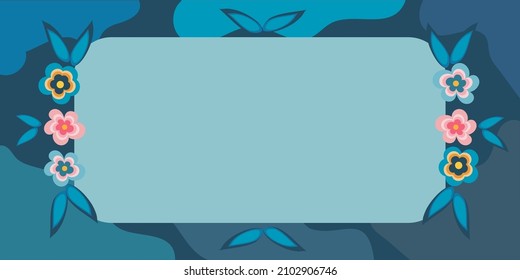 Blank Frame Decorated With Abstract Modernized Forms Flowers And Foliage. Empty Modern Border Surrounded By Multicolored Line Symbols Organized Pleasantly.