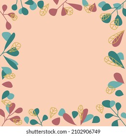 Blank Frame Decorated With Abstract Modernized Forms Flowers And Foliage. Empty Modern Border Surrounded By Multicolored Line Symbols Organized Pleasantly.