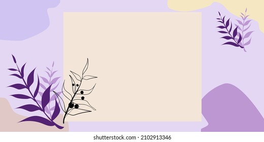 Blank Frame Decorated With Abstract Modernized Forms Flowers And Foliage. Empty Modern Border Surrounded By Multicolored Line Symbols Organized Pleasantly.