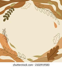 Blank Frame Decorated With Abstract Modernized Forms Flowers And Foliage. Empty Modern Border Surrounded By Multicolored Line Symbols Organized Pleasantly.
