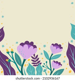 Blank Frame Decorated With Abstract Modernized Forms Flowers And Foliage. Empty Modern Border Surrounded By Multicolored Line Symbols Organized Pleasantly.