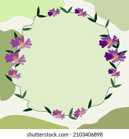 Blank Frame Decorated With Abstract Modernized Forms Flowers And Foliage. Empty Modern Border Surrounded By Multicolored Line Symbols Organized Pleasantly.