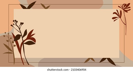 Blank Frame Decorated With Abstract Modernized Forms Flowers And Foliage. Empty Modern Border Surrounded By Multicolored Line Symbols Organized Pleasantly.