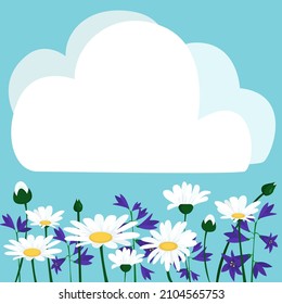 Marco En Blanco Decorado Con Flores Y Foliage De Formas Modernizadas Abstractas. Borde Moderno Vacío Rodeado De Símbolos De Línea Multicolores Organizados Agradablemente.