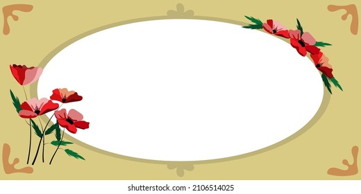 Blank Frame Decorated With Abstract Modernized Forms Flowers And Foliage. Empty Modern Border Surrounded By Multicolored Line Symbols Organized Pleasantly.