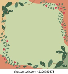 Blank Frame Decorated With Abstract Modernized Forms Flowers And Foliage. Empty Modern Border Surrounded By Multicolored Line Symbols Organized Pleasantly.