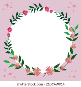 Blank Frame Decorated With Abstract Modernized Forms Flowers And Foliage. Empty Modern Border Surrounded By Multicolored Line Symbols Organized Pleasantly.