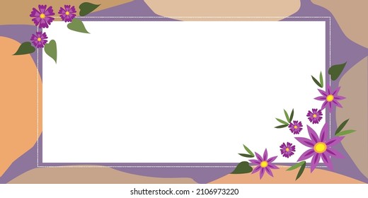 Blank Frame Decorated With Abstract Modernized Forms Flowers And Foliage. Empty Modern Border Surrounded By Multicolored Line Symbols Organized Pleasantly.