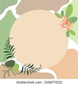 Blank Frame Decorated With Abstract Modernized Forms Flowers And Foliage. Empty Modern Border Surrounded By Multicolored Line Symbols Organized Pleasantly.