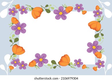 Blank Frame Decorated With Abstract Modernized Forms Flowers And Foliage. Empty Modern Border Surrounded By Multicolored Line Symbols Organized Pleasantly.