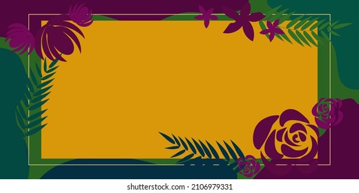 Blank Frame Decorated With Abstract Modernized Forms Flowers And Foliage. Empty Modern Border Surrounded By Multicolored Line Symbols Organized Pleasantly.
