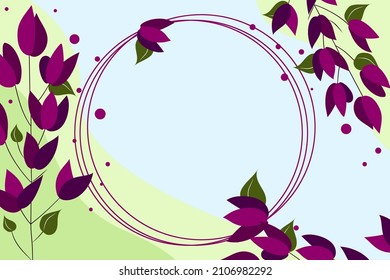 Blank Frame Decorated With Abstract Modernized Forms Flowers And Foliage. Empty Modern Border Surrounded By Multicolored Line Symbols Organized Pleasantly.