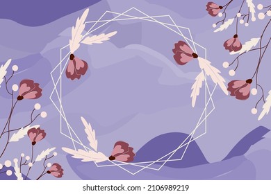 Blank Frame Decorated With Abstract Modernized Forms Flowers And Foliage. Empty Modern Border Surrounded By Multicolored Line Symbols Organized Pleasantly.