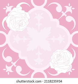 Blank Frame Decorated With Abstract Modernized Forms Flowers And Foliage. Empty Modern Border Surrounded By Multicolored Line Symbols Organized Pleasantly.