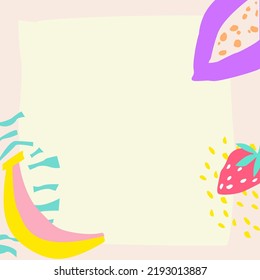 Blank Frame Decorated With Abstract Modernized Forms Flowers And Foliage. Empty Modern Border Surrounded By Multicolored Line Symbols Organized Pleasantly.