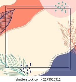 Blank Frame Decorated With Abstract Modernized Forms Flowers And Foliage. Empty Modern Border Surrounded By Multicolored Line Symbols Organized Pleasantly.