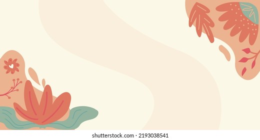 Blank Frame Decorated With Abstract Modernized Forms Flowers And Foliage. Empty Modern Border Surrounded By Multicolored Line Symbols Organized Pleasantly.