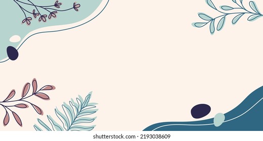 Blank Frame Decorated With Abstract Modernized Forms Flowers And Foliage. Empty Modern Border Surrounded By Multicolored Line Symbols Organized Pleasantly.